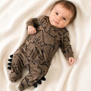 Carters Dinosaur Sleep & Play Preemie Brown Black 3D Fins NWT